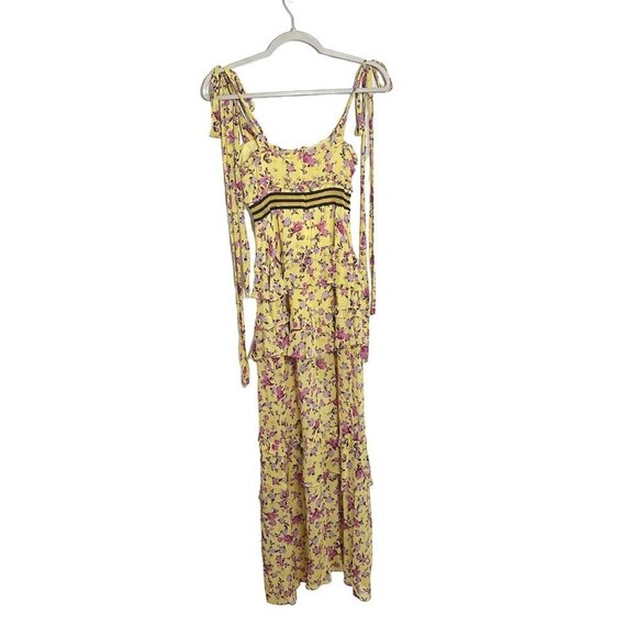 For Love and Lemons Maison Maxi Dress Yellow Women's Size XS Floral Sleeveless - Picture 4 of 8